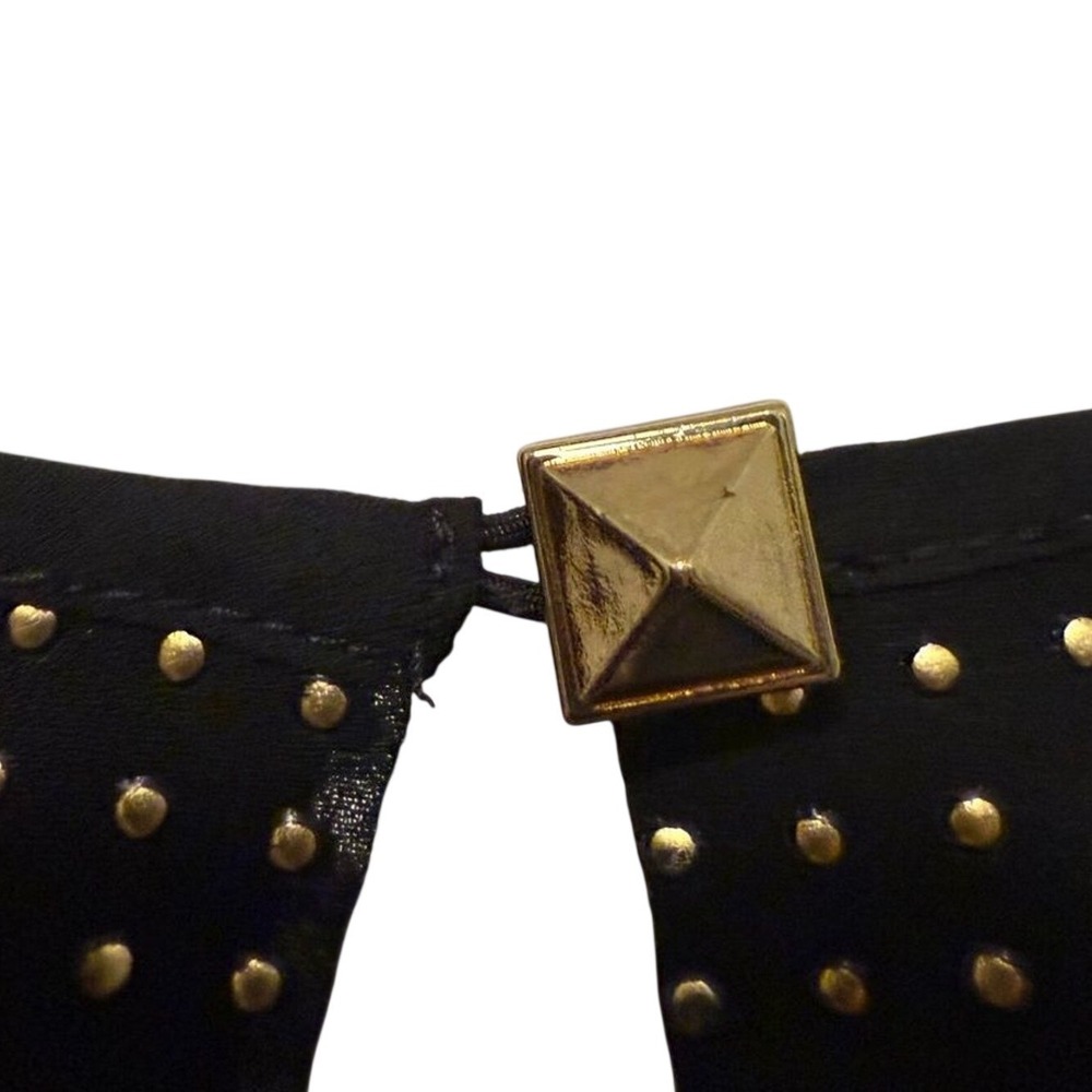 Express Fit and Flare Dress Black Gold Studded Mesh Inset Womens 2 - Picture 6 of 9